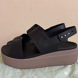 CROCS Black Strappy Weedge Sandals Womens size 8